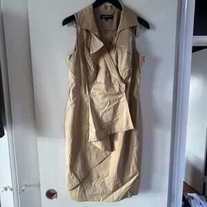 JONES NEW YORK Tan Beige Sleeveless Wrap Trench Ruffle Cotton Dress. Women’s 10.